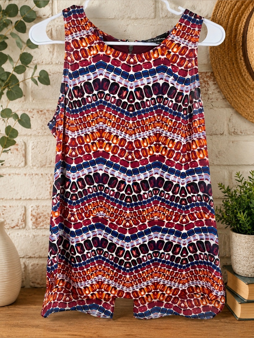 Sam Edelman Geometric Print Sleeveless Blouse Jewel Tone Top - Small